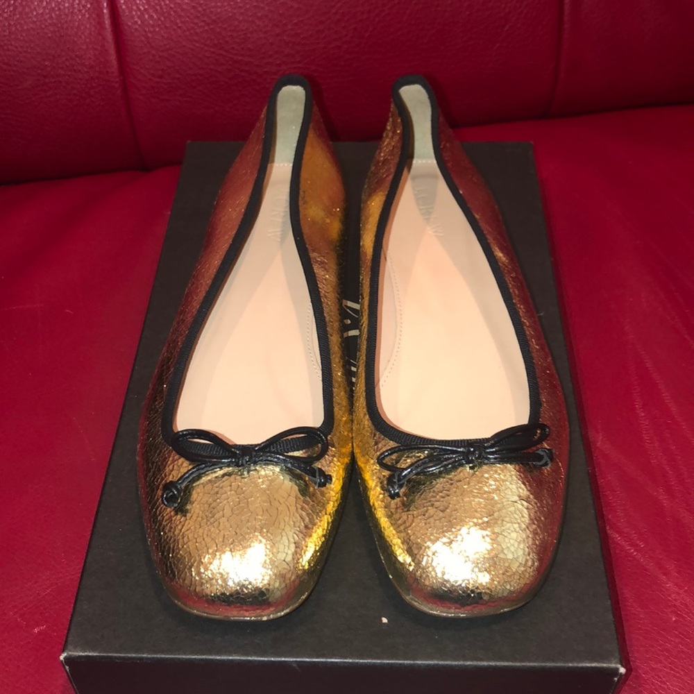 NIB Jcrew Gold Leather Ballet Flats Size 8
